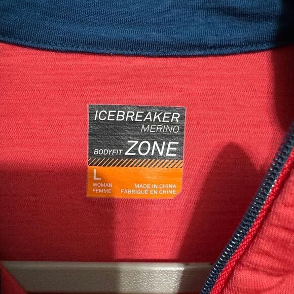 Icebreaker merino wool 1/2 zip salmon pink/navy size women’s large - Picture 5 of 5